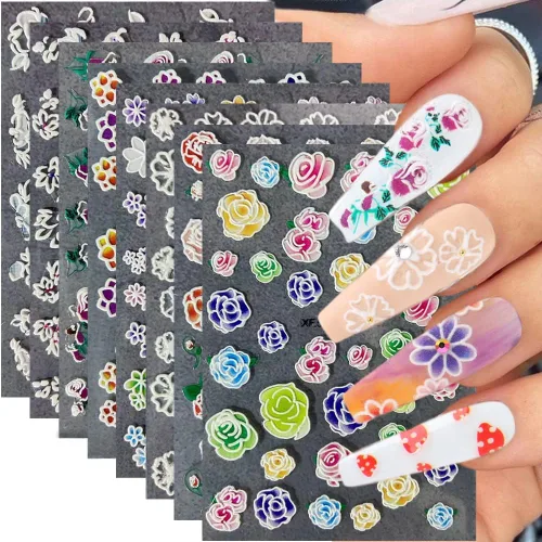 Vista 10 de RIICFDD 8 hojas de calcomanías para uñas del 4 de julio, autoadhesivas 3D de bandera de Estados Unidos para arte de uñas, calcomanías del día
