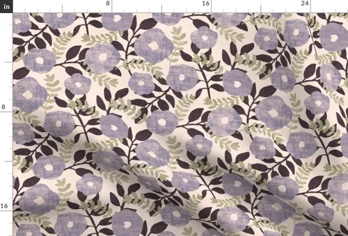 Vista 3 de Spoonflower Tela - Flores grises púrpuras hojas de lavanda beige crema naturaleza botánica imitación impresa en tela de gasa Fat Quarter - Costura