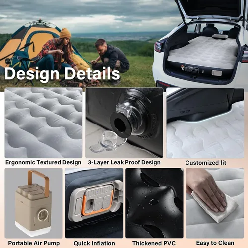 Vista 5 de Coverado Colchón de Aire para Coche Tesla Modelo Y, Almohadilla de Dormir Autoinflable para Coche con Bomba de Aire Inalámbrica, Colchón Tesla