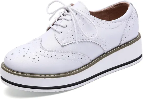 Vista 12 de DADAWEN - Zapatos con cintas tipo Oxford, con plataforma, para mujer, punta cuadrada Albaricoque