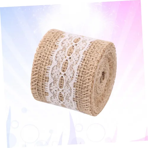 Vista 8 de LALAFINA Rollo de cinta decorativa de yute con ribete de encaje para manualidades y proyectos de bricolaje, patrón de envoltura de bodas y arreglos