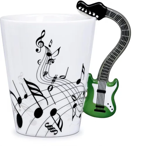 Vista 18 de Taza de guitarra acústica de 13.5 onzas, taza de té y café para guitarristas Mango de guitarra acústica 3D, diseño de personal de música, uso