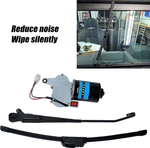 Vista 2 de Kit de limpiaparabrisas UTV universal, 2 piezas de motor de limpiaparabrisas eléctrico de 90 grados de 16" 12V compatible con Polaris Kubota