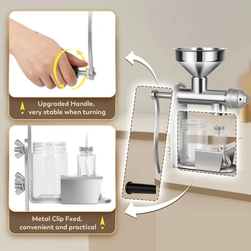 Vista 5 de Máquina manual de prensa de aceite frío Extractor de aceite doméstico Expulsor de nueces de maní y aceite de semilla para prensa física y expulsión