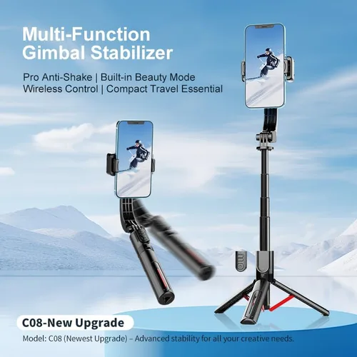 Vista 7 de Estabilizador de cardán para teléfono, selfie stick y trípode con control remoto Interruptor horizontal/vertical de un solo toque y rotación