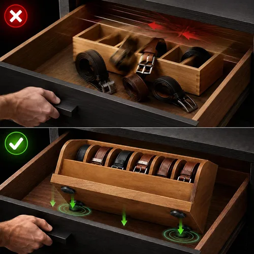 Vista 2 de Caja Organizadora de Cinturones de Madera de Acacia MinBoo, Estante de Cinturones de 6 Rejillas para Clóset y Cajón, Organizador y Expositor