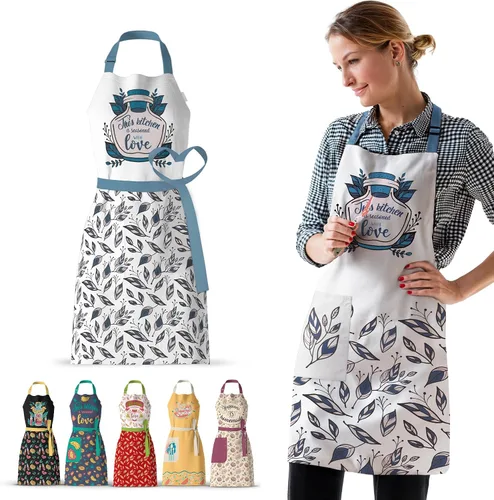 Vista 12 de Waterproof Apron for Adults – Adjustable Fit with Deep Pockets, Stylish Cooking & Baking Apron for Women & Men