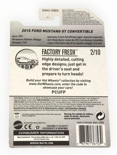 Vista 2 de Hot Wheels 2017 Factory Fresh 2015 Ford Mustang GT Convertible 104/365, azul