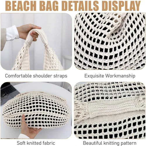 Vista 5 de Bolsas de playa grandes para mujer, bolsa de playa de verano, bolsa de mano estética, bolsa hippie de punto