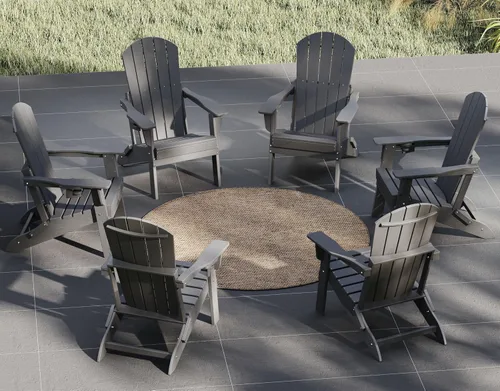 Vista 25 de Plawdlik Juego de 10 sillas plegables Adirondack con textura de madera, HDPE pesado para todo tipo de clima, juego cómodo junto a la piscina, patio