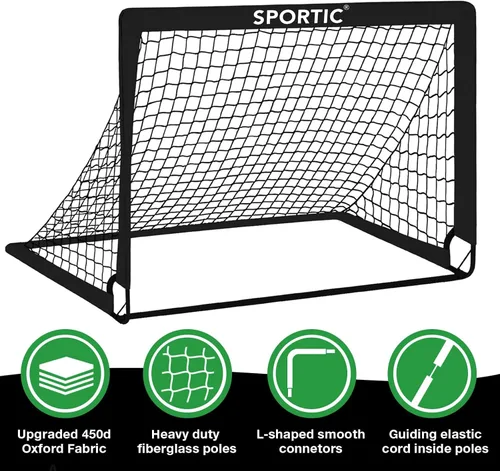Vista 6 de Paquete de 2 redes de fútbol de 4 x 3 pies, porterías de fútbol para practicar niños para interiores y exteriores. Red de fútbol portátil con bolsa