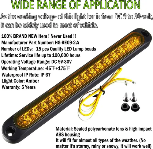 Vista 6 de Paquete de 2 luces LED de identificación de remolque de 10 pulgadas, 15 luces LED de 9 a 30 voltios, luces LED de parada, tira de luces traseras