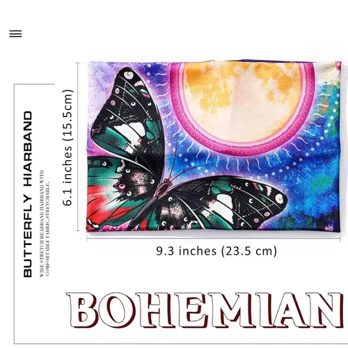 Vista 5 de Olbye Diademas anchas bohemias para la cabeza, bandas elásticas con botón de mariposa, bandana, yoga, correr, atlético, turbante, bandas