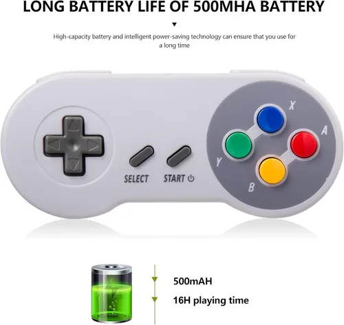 Vista 4 de MODESLAB - Paquete de 2 controles inalámbricos de 2.4 GHz compatibles con SNES retro conector de 7 pines recargable Plug & Play (versión USB no PC)