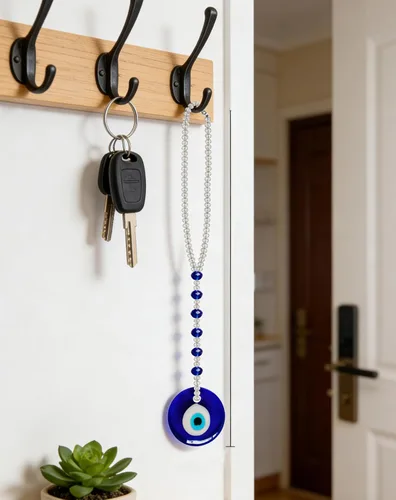 Vista 6 de Adorno colgante de auto de mal de ojo, accesorios para mujeres y hombres, adorno colgante de cristal para espejo retrovisor (forma redonda)