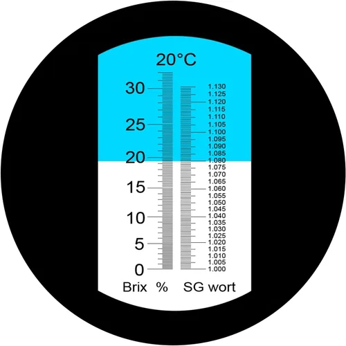 Vista 2 de Refractómetro Brix con ATC, Rango 0-32% Brix con 0.2% División, para Brandy, Cerveza, Frutas, Líquido de Corte, con Luz LED Extra y pipetas