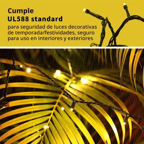 Vista 6 de Guirnalda de luces de Navidad con enchufe de extremo a extremo, 8 modos, 108 pies, 300 LED, IP55, impermeable, con certificación UL