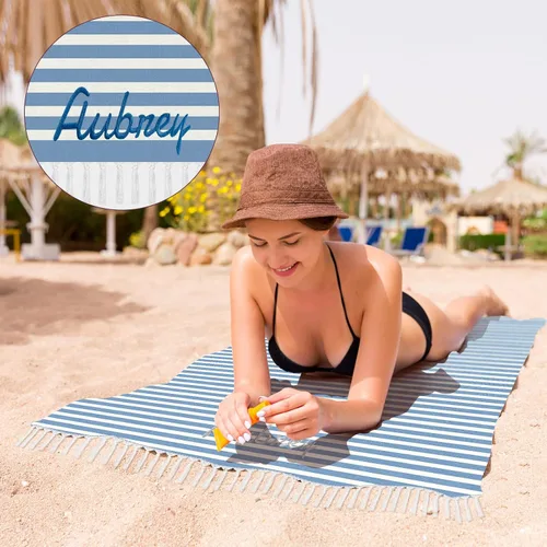 Vista 4 de Toalla de playa personalizada con borlas, toalla de playa turca personalizada de gran tamaño con nombre bordado para adultos y niños, piscina