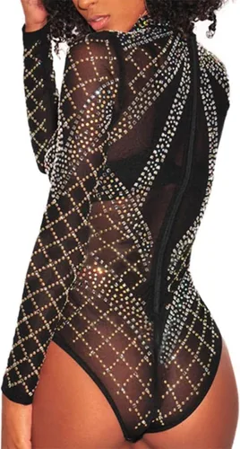 Vista 10 de RED DOT BOUTIQUE 650 - Body de manga larga con diamantes de imitación de malla transparente transparente de talla grande