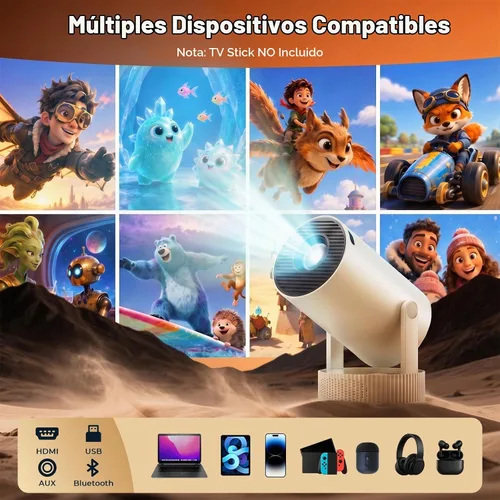Vista 5 de Mini proyector con batería, WiFi 6 y Bluetooth5.4, compatible con Blanco loto