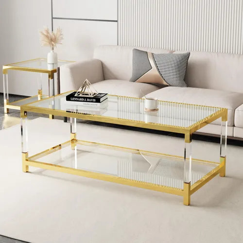 Vista 32 de Mesa auxiliar de cristal dorado de lujo, moderna mesa de centro cuadrada para sofá con base de acero inoxidable con espejo brillante, mesa de noche