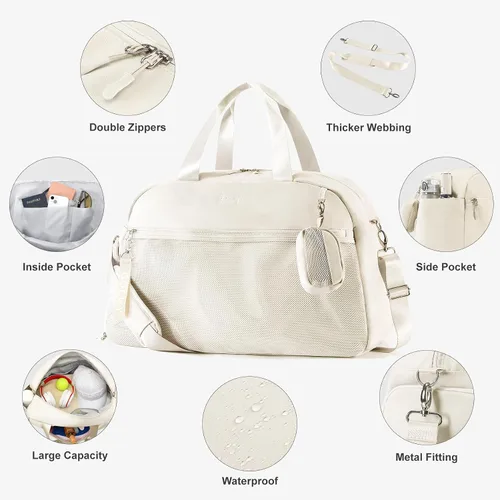 Vista 4 de Bolsa de gimnasio para mujer, bolsa deportiva para hombres con compartimento para zapatos, bolsas de viaje con bolsillo húmedo, escuela, yoga