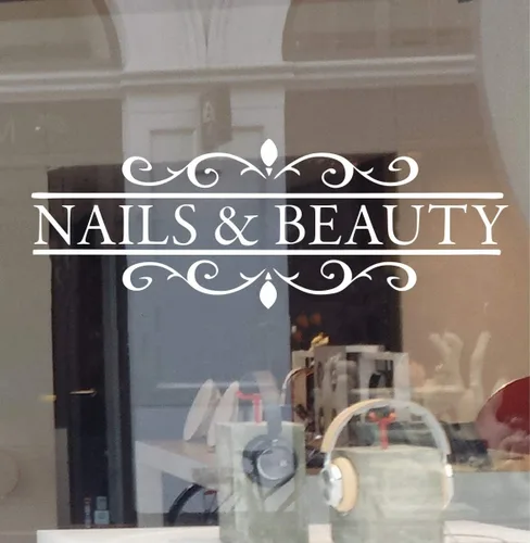 Vista 6 de LY1259 - Vinilo decorativo para salón de belleza, uñas extraíbles y barra de esmalte de cabello, mural de ventana para salón de belleza, elegante