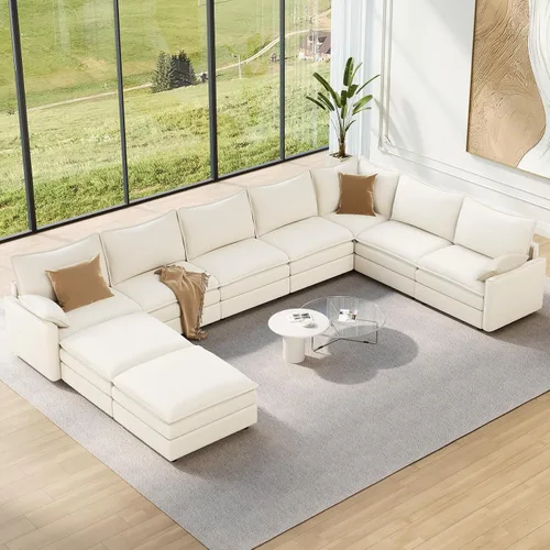 Vista 109 de Vesgantti Sofá modular de 108 pulgadas, cómodo sofá de nube con asiento profundo otomano movible, sofá modular en forma de L, sofás seccionales