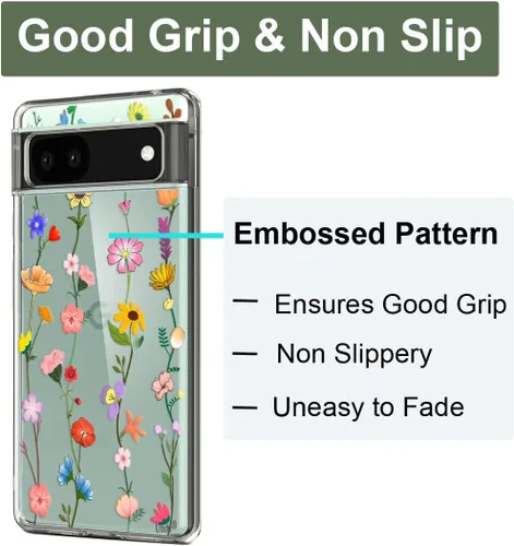 Vista 3 de Unov Funda para Pixel 6a, transparente con diseño, ajuste delgado, buen agarre, funda de teléfono en relieve, cubierta protectora a prueba de Flor
