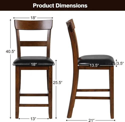 Vista 3 de NAFORT Juego de 2 taburetes de bar de altura de mostrador, sillas de comedor altas de madera maciza de 25.5 pulgadas con cojín, taburetes