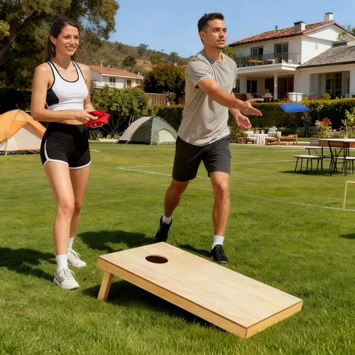 Vista 5 de JupiterForce Juego de cornhole portátil para juegos al aire libre, tableros de cornhole de madera maciza regulables con bolsa de transporte, 8