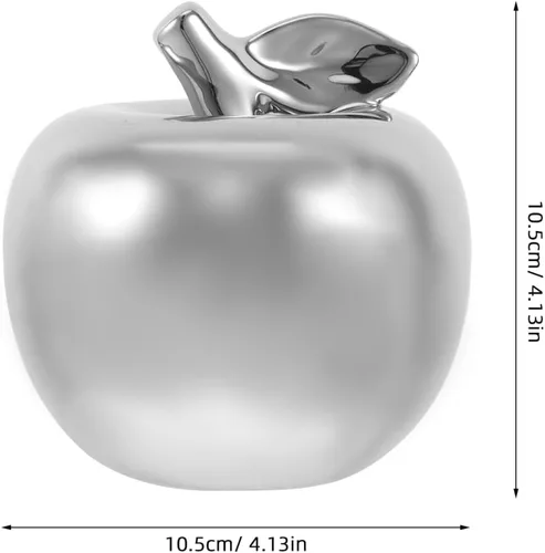 Vista 3 de BESPORTBLE Adorno de manzana de cerámica, estatua de fruta de porcelana para estantería de Navidad, oficina, decoración del hogar (plateado)