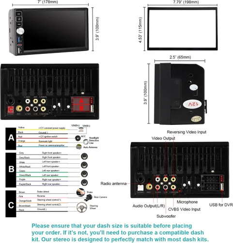 Vista 8 de Estéreo para coche de doble din, 7 pulgadas, pantalla táctil inalámbrica CarPlay/Android Auto Bluetooth, radio AM/FM, USB tipo C