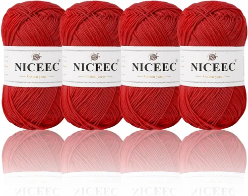 Vista 29 de NICEEC 4 madejas de hilo de algodón suave para bebé, 4 capas, manualidades DIY, peso fingering, hilo para manta para ganchillo y tejido, total 700