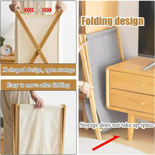 Vista 4 de AVIMYA Cesto para ropa sucia, beige, plegable, portátil, algodón y acero