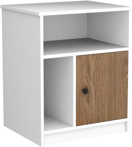 Vista 5 de Tangkula Juego de 2 mesitas de noche, mesa auxiliar de madera para sofá con puerta de bambú y compartimentos abiertos, mesa de noche multifuncional