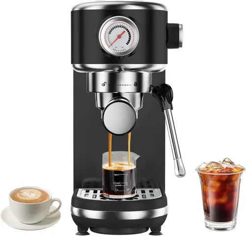 Vista 11 de atatix Máquina de café expreso con espumador de leche, cafetera de espresso a presión de 20 bar A-plata cepillada