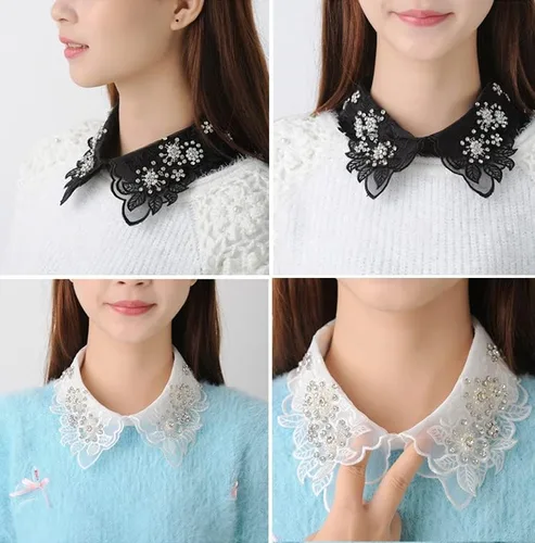 Vista 7 de Mural Art Collar desmontable bordado flores falso cuello blusa collar