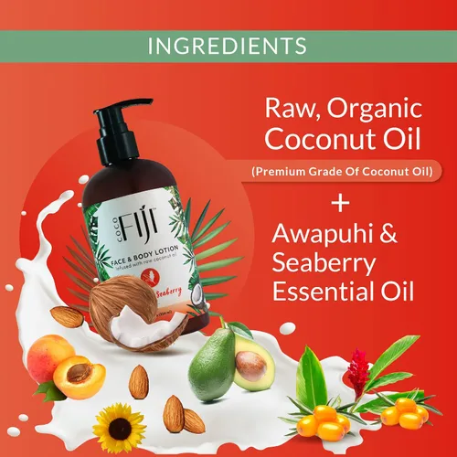 Vista 6 de Coco Fiji Loción facial y corporal infundida con aceite de coco, loción para piel seca, crema facial hidratante y loción de masaje para mujeres