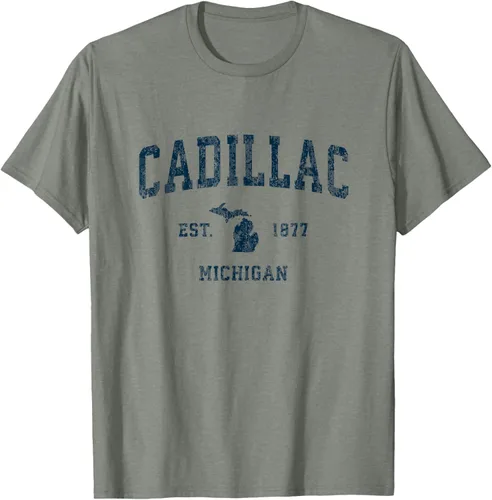 Vista 23 de Cadillac Michigan MI Vintage Sports Design Navy Print Camiseta