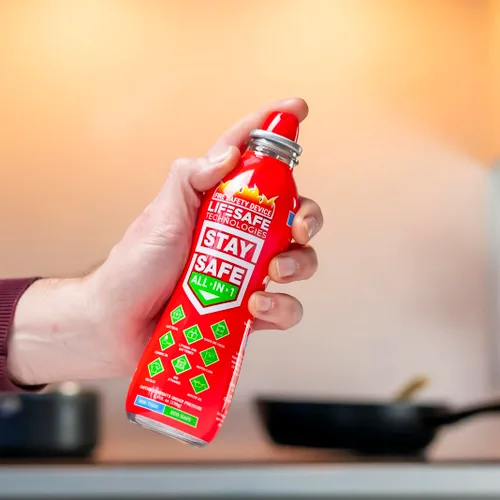 Vista 4 de LifeSafe Technologies StaySafe Extintor de Incendios Portátil Todo en 1, Spray de Incendios Compacto Fácil de Usar en 10 Tipos de Incendios, No