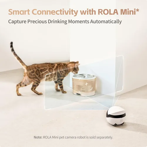 Vista 9 de Enabot EBO ROLA - Fuente de agua para gatos con diseño sin bombeo Monitoreo de aplicaciones (solo 2,4 GHz), bandeja de acero inoxidable, funciona