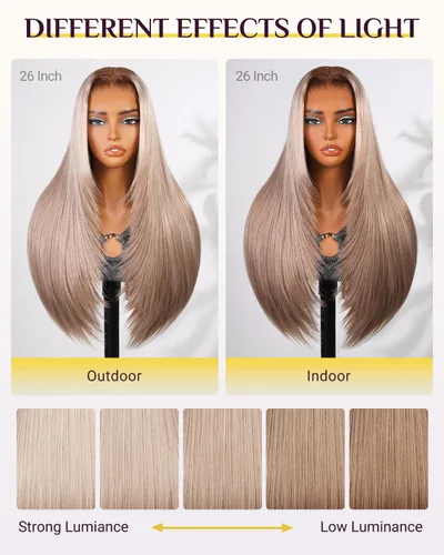 Vista 7 de TESLAL - Peluca de mezcla de cabello humano lacio rubio ceniza de encaje de 6 x 6 pulgadas, sin pegamento, 20 pulgadas Premium Fiber Blend Human