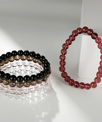 Vista 7 de BOMAIL 5 pulseras elásticas de cuentas de 0.315in, hechas a mano, redondas, de cristal, para mujeres, multicolor, mate, pulsera elástica, regalos