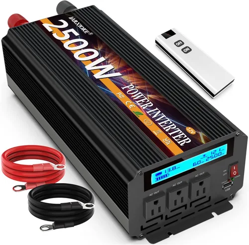 Vista 12 de Inversor de corriente de onda sinusoidal modificada de 2500 vatios, 12 V CC a CA 110 V/120 V (pico) Convertidor de 5000 W, inversor de automóvil