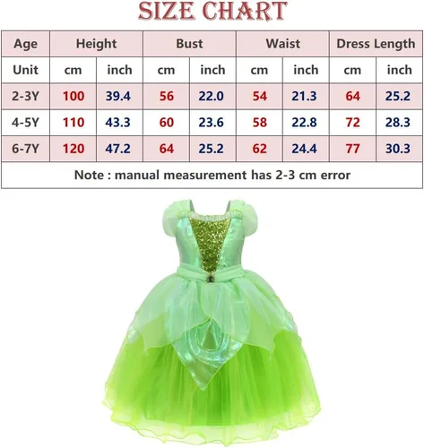 Vista 6 de TYHTYM Tinkerbell - Disfraz de hada verde para niñas pequeñas, disfraz de Halloween con alas de mariposa