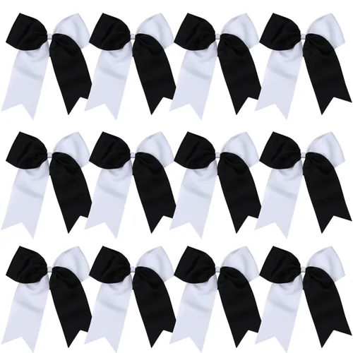 Vista 39 de Lazos de animadora jumbo de 8 pulgadas con diamantes de imitación brillantes para cola de caballo, lazos de porrista, 6 unidades, color negro