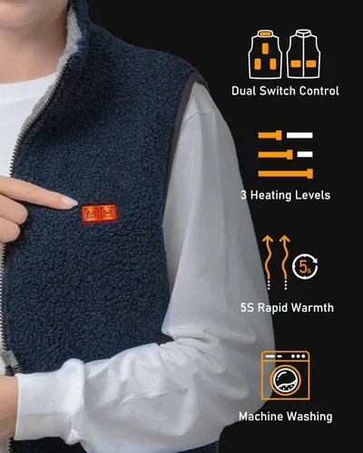 Vista 2 de LABEWVI Chaleco térmico de forro polar para mujer con batería incluida, chaleco térmico eléctrico ligero para mujer