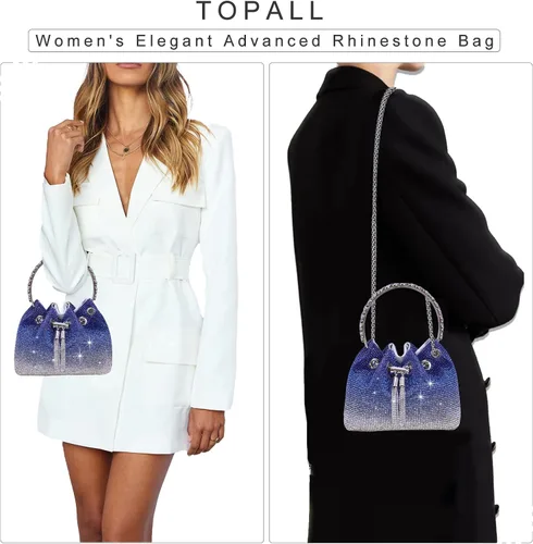 Vista 6 de Bolso de noche con diamantes de imitación para mujer, bolso de mano plateado con diamantes brillantes para mujer, fiesta, club, boda, baile