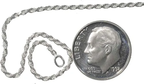 Vista 4 de Cadena de cuerda de plata de ley con corte de diamante fácil ajuste